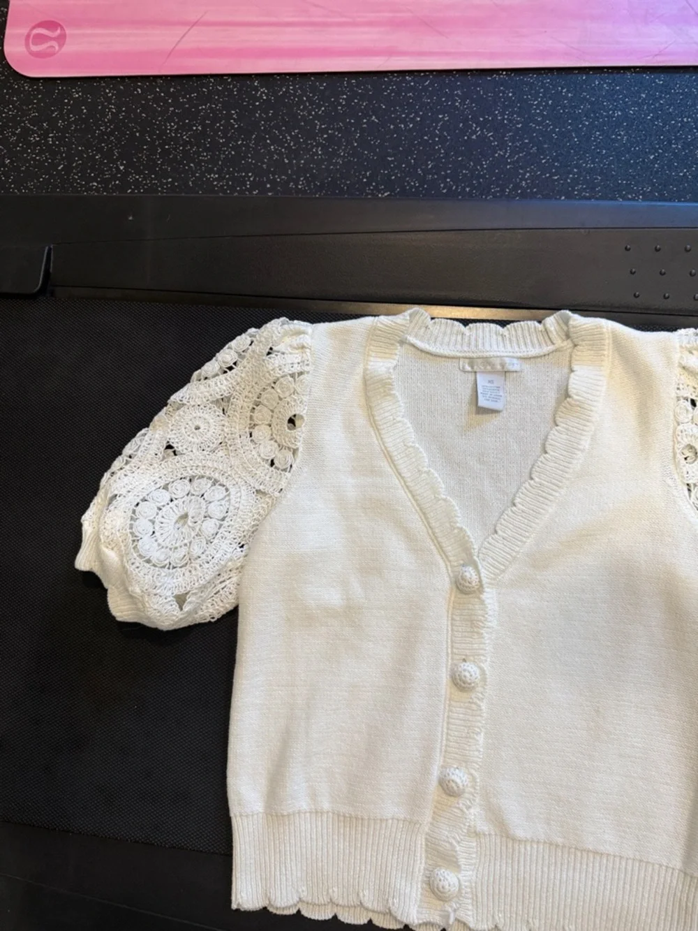 Design History Cream Crochet Puff Sleeve Button Cardigan - Picture 3 of 4